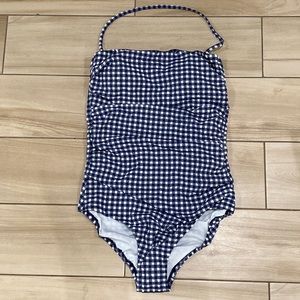 J Crew Gingham Ruched Bandeau One Piece Swimsuit SZ 6 NWOT